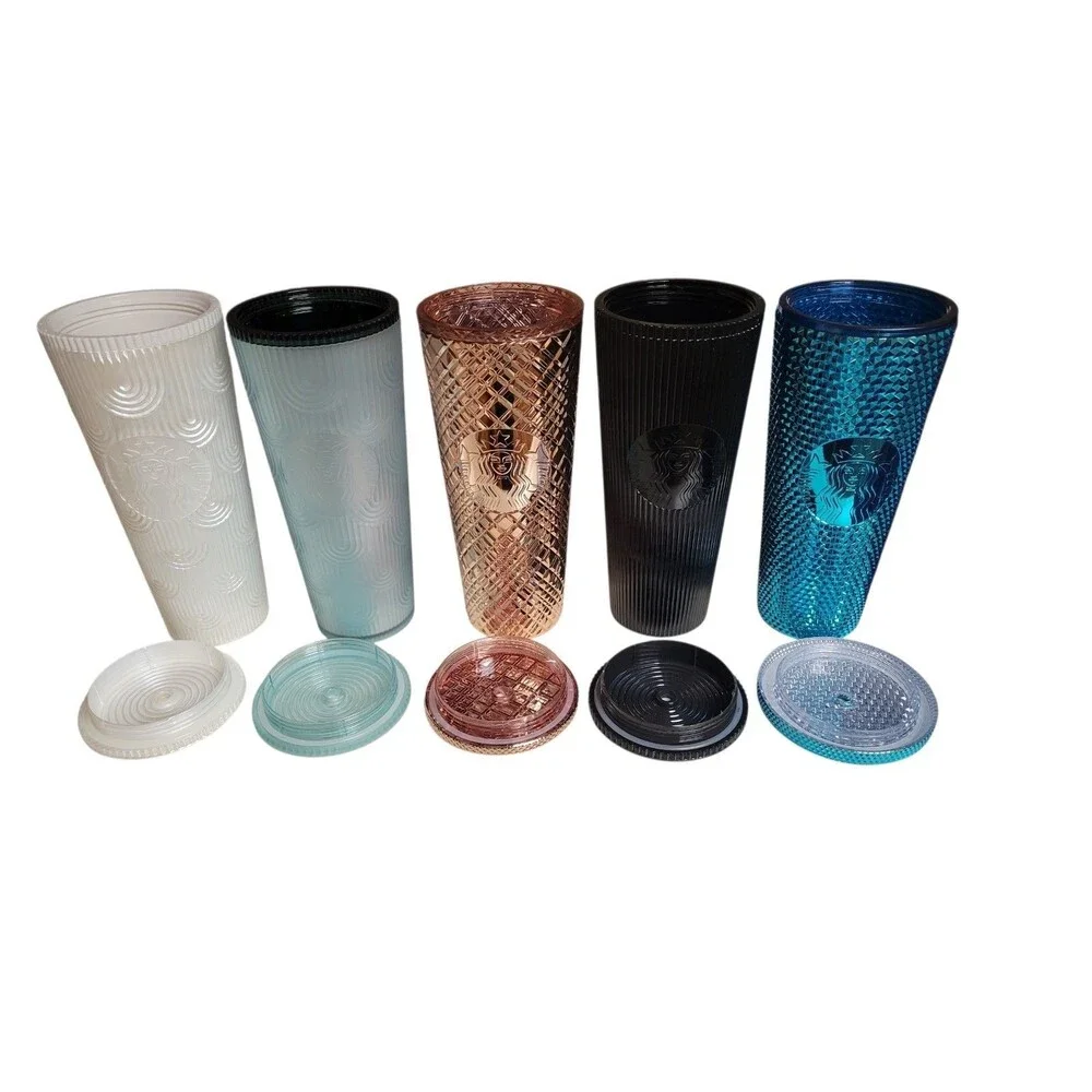Lot of 5 Starbucks 24 Oz Tumblers No Straws 2024 2023 2022 Mermaid Holiday
